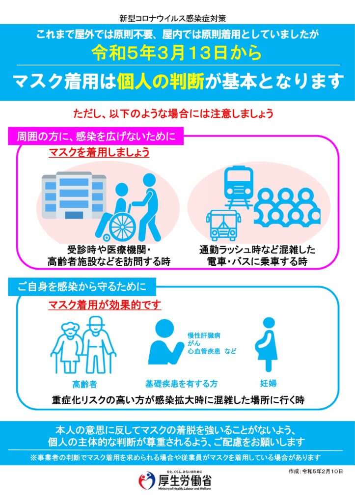 厚生労働省令和５年3月13日以降のマスク着用についてパンフレット